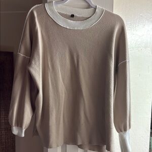 Tan and White Crew Neck Sweater Soft Knit Casual